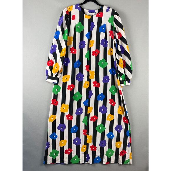 David Brown Dresses & Skirts - Vintage David Brown Saks Fifth Ave House Dress Womens Large Floral Stripe Artsy